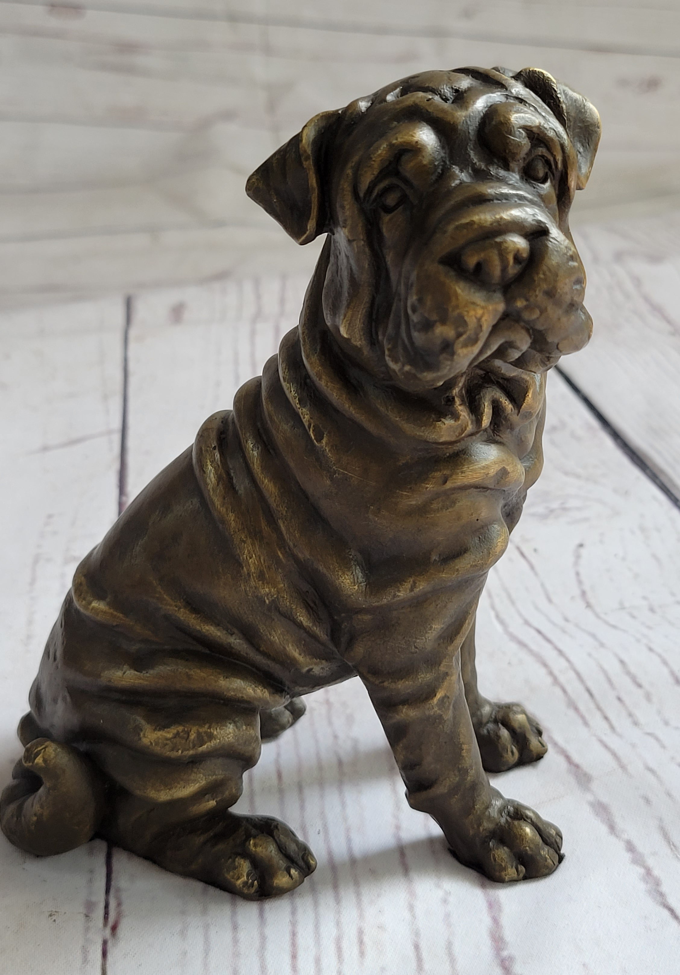 Shar Pei Puppy Bronze Metal Sculpture Signed Art 6.5" x 6"