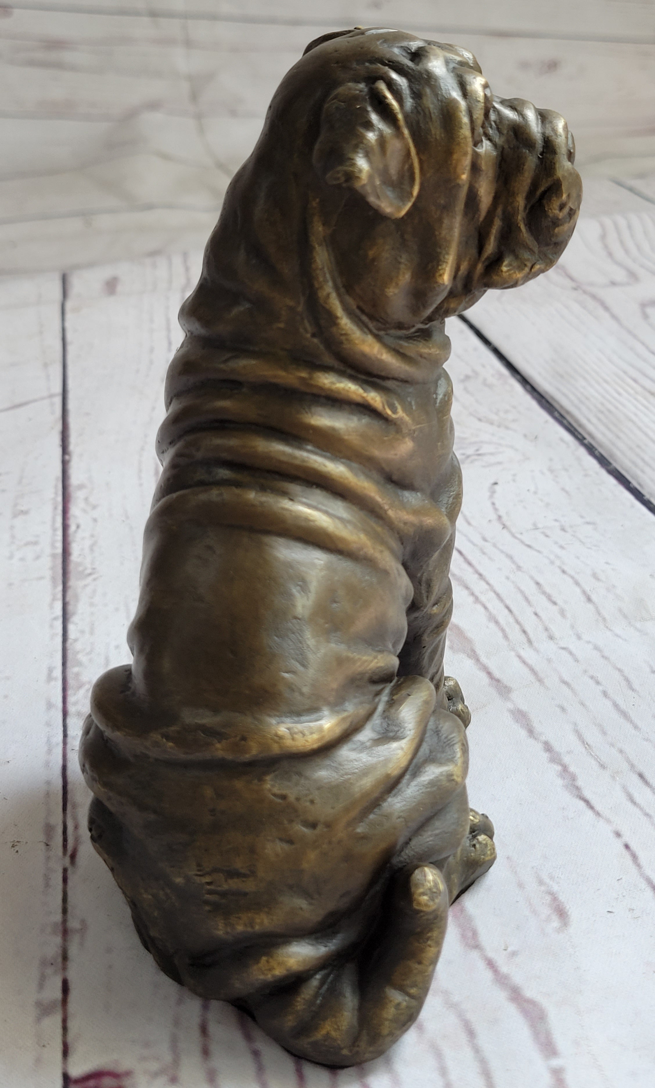 Shar Pei Puppy Bronze Metal Sculpture Signed Art 6.5" x 6"