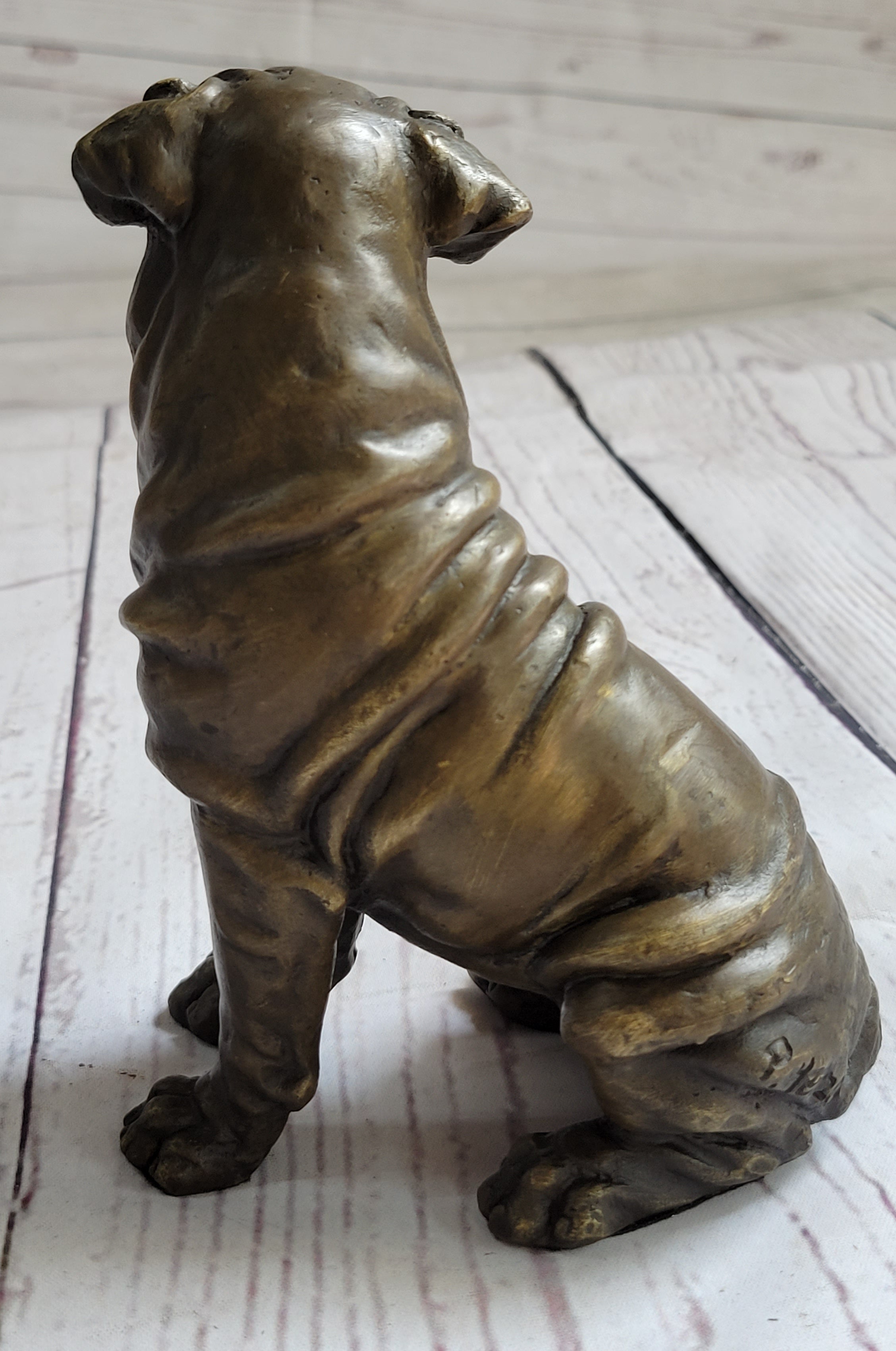 Shar Pei Puppy Bronze Metal Sculpture Signed Art 6.5" x 6"