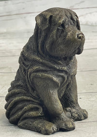 Shar Pei Puppy Dog Bronze Metal Sculpture Signed Art