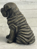 Shar Pei Puppy Dog Bronze Metal Sculpture Signed Art