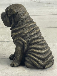 Shar Pei Puppy Dog Bronze Metal Sculpture Signed Art