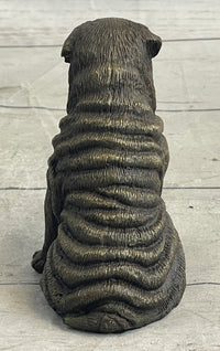 Shar Pei Puppy Dog Bronze Metal Sculpture Signed Art