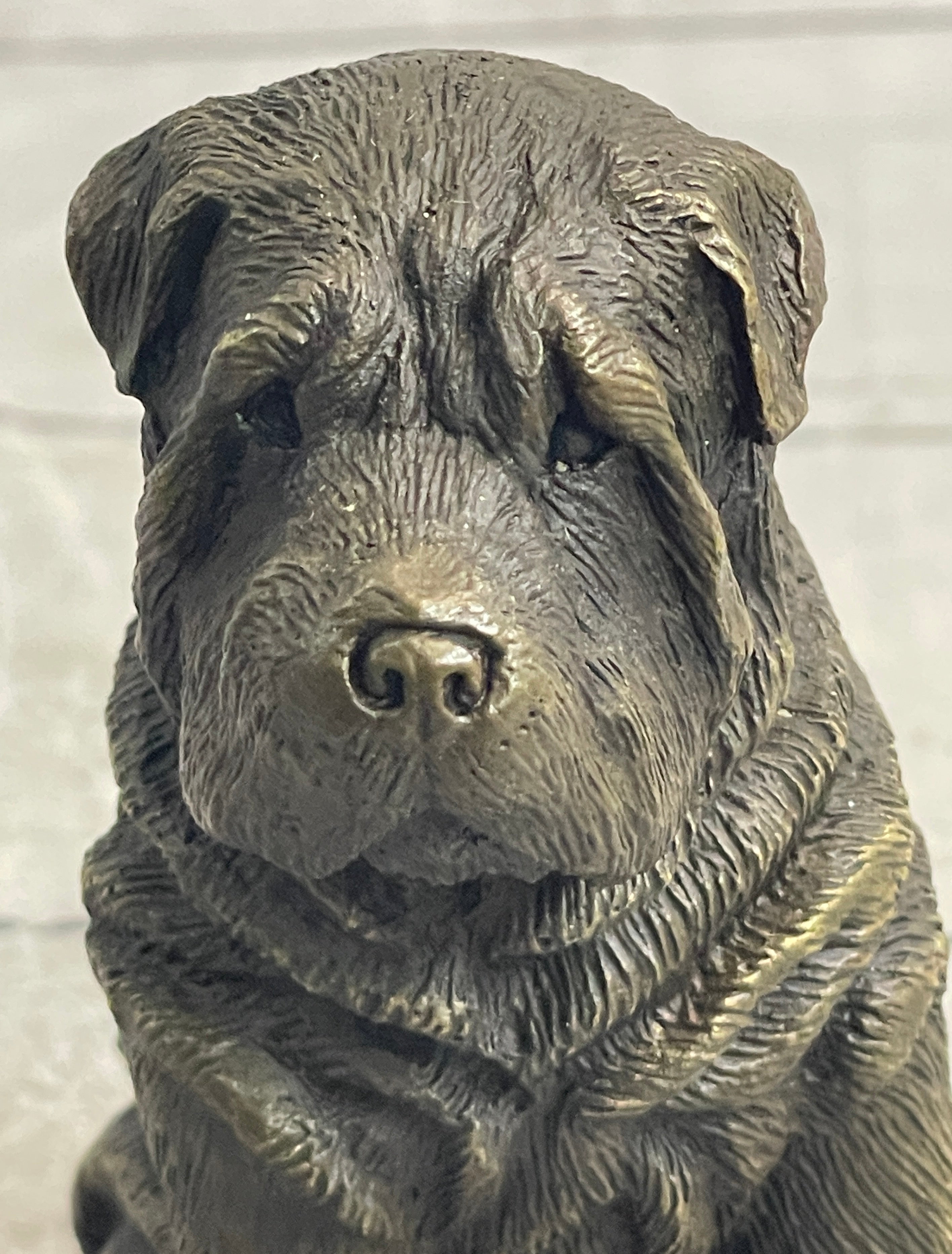 Shar Pei Puppy Dog Bronze Metal Sculpture Signed Art