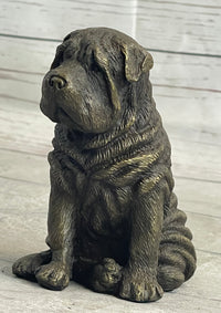 Shar Pei Puppy Dog Bronze Metal Sculpture Signed Art
