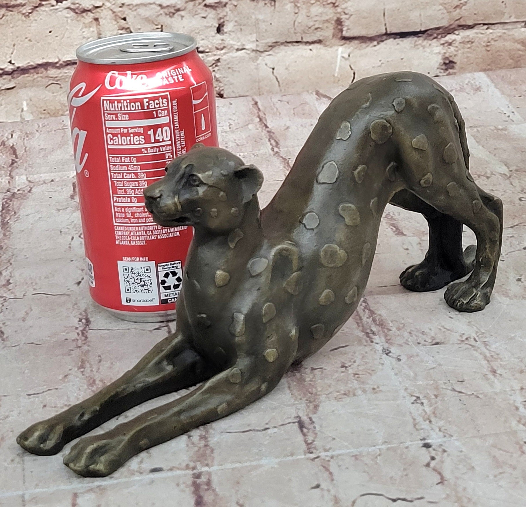 Stretching Cheetah Bronze Sculpture Signed 5" x 10"