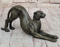 Stretching Cheetah Bronze Sculpture Signed 5" x 10"