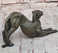 Stretching Cheetah Bronze Sculpture Signed 5" x 10"