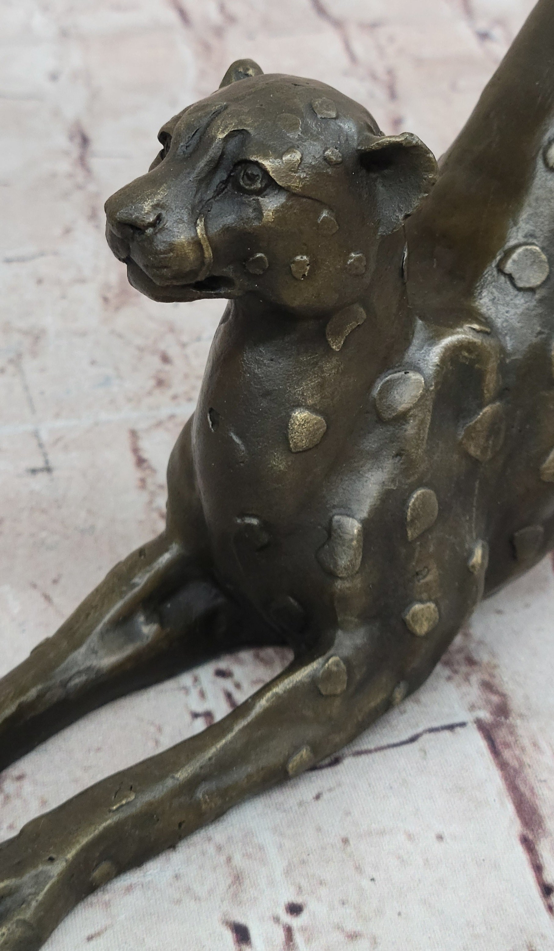 Stretching Cheetah Bronze Sculpture Signed 5" x 10"