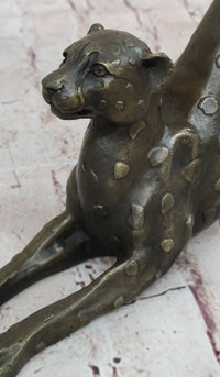 Stretching Cheetah Bronze Sculpture Signed 5" x 10"