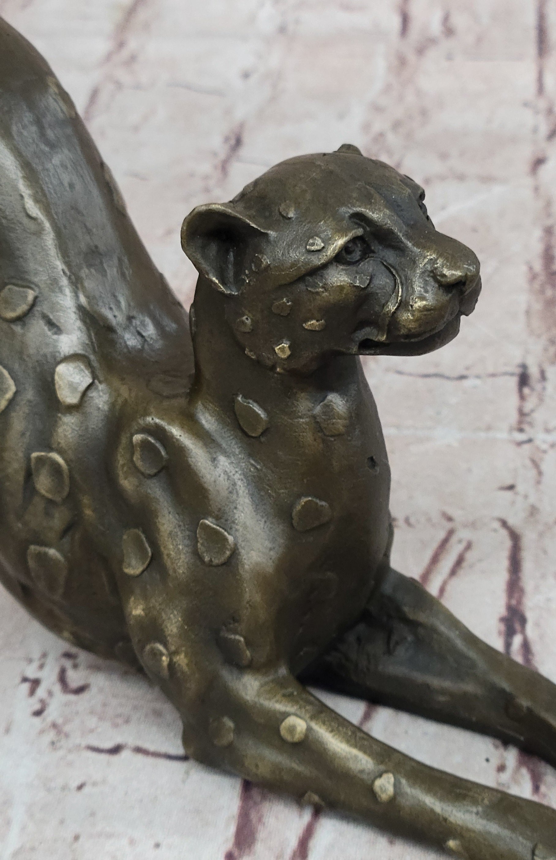 Stretching Cheetah Bronze Sculpture Signed 5" x 10"