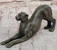 Stretching Cheetah Bronze Sculpture Signed 5" x 10"
