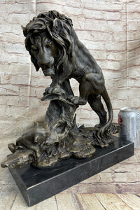 Male Lion w/ Cub Bronze Sculpture 14" x 12" Barye