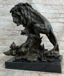 Male Lion w/ Cub Bronze Sculpture 14" x 12" Barye