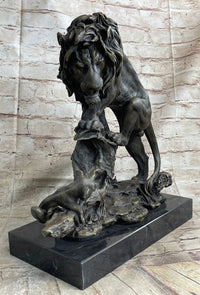 Male Lion w/ Cub Bronze Sculpture 14" x 12" Barye