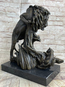 Male Lion w/ Cub Bronze Sculpture 14" x 12" Barye