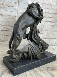 Male Lion w/ Cub Bronze Sculpture 14" x 12" Barye