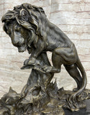 Male Lion w/ Cub Bronze Sculpture 14" x 12" Barye