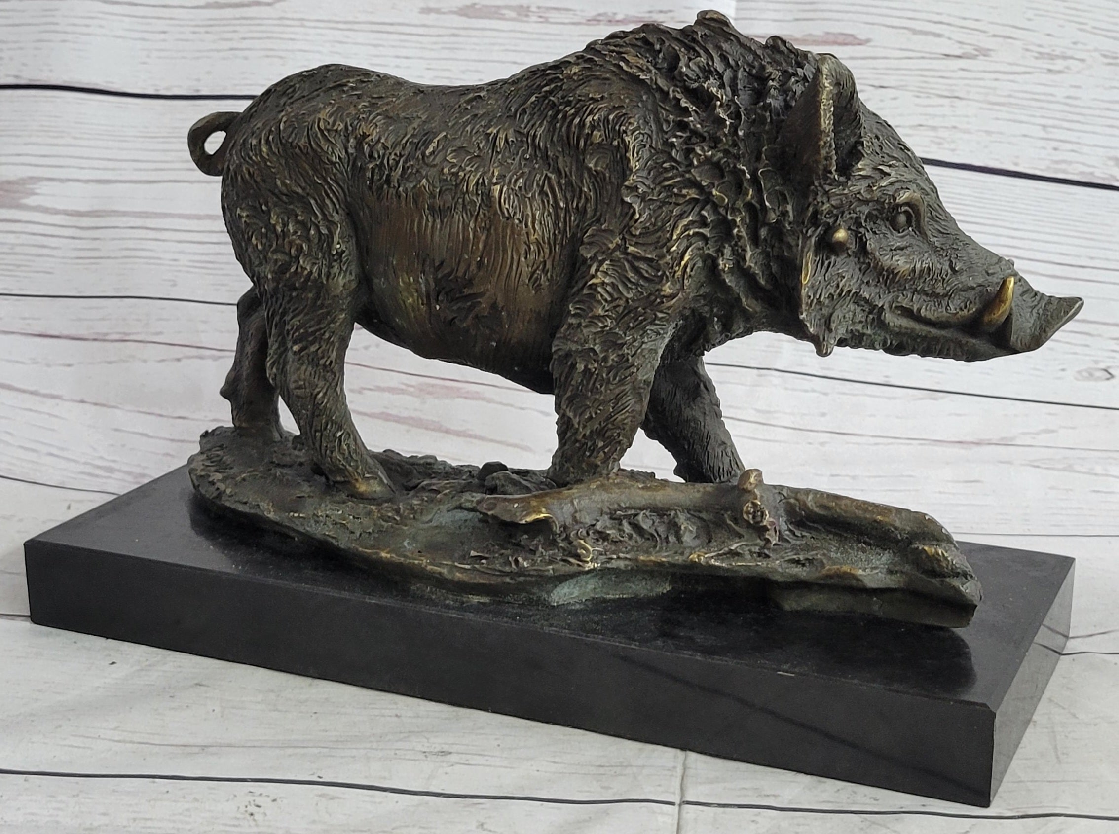 Art Deco HotCast Wild Pig Boar Bronze Animal Sculpture