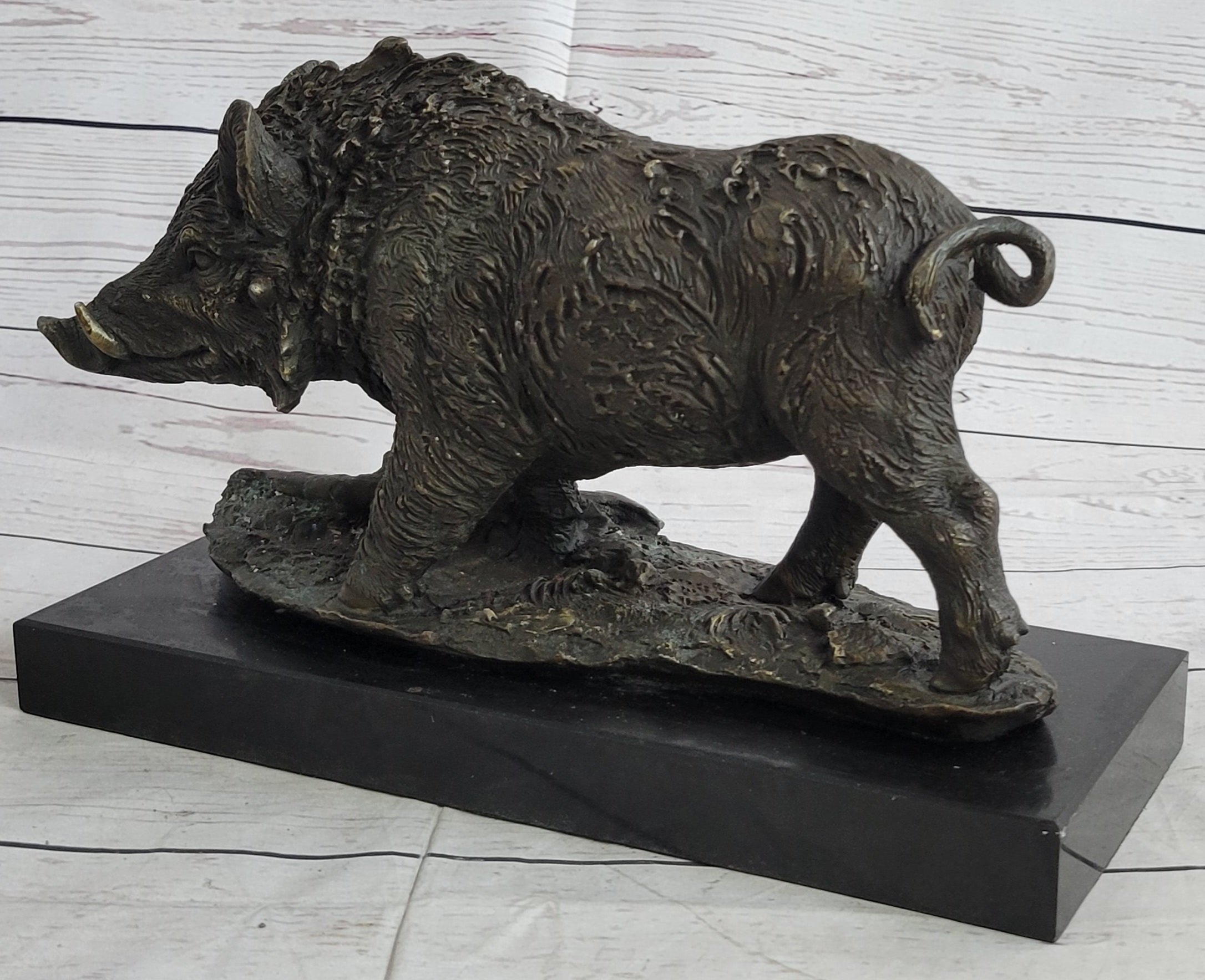 Art Deco HotCast Wild Pig Boar Bronze Animal Sculpture