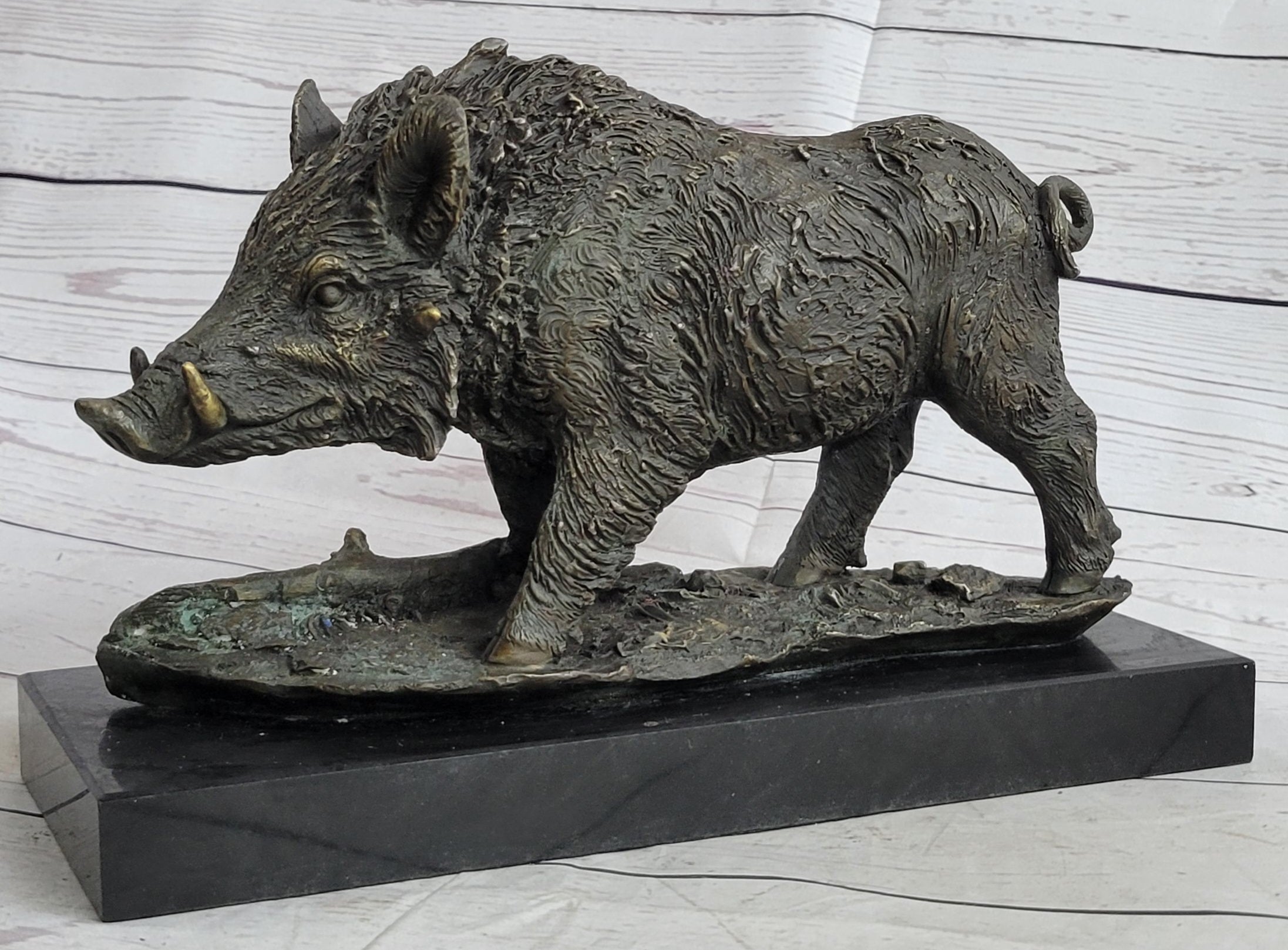 Art Deco HotCast Wild Pig Boar Bronze Animal Sculpture
