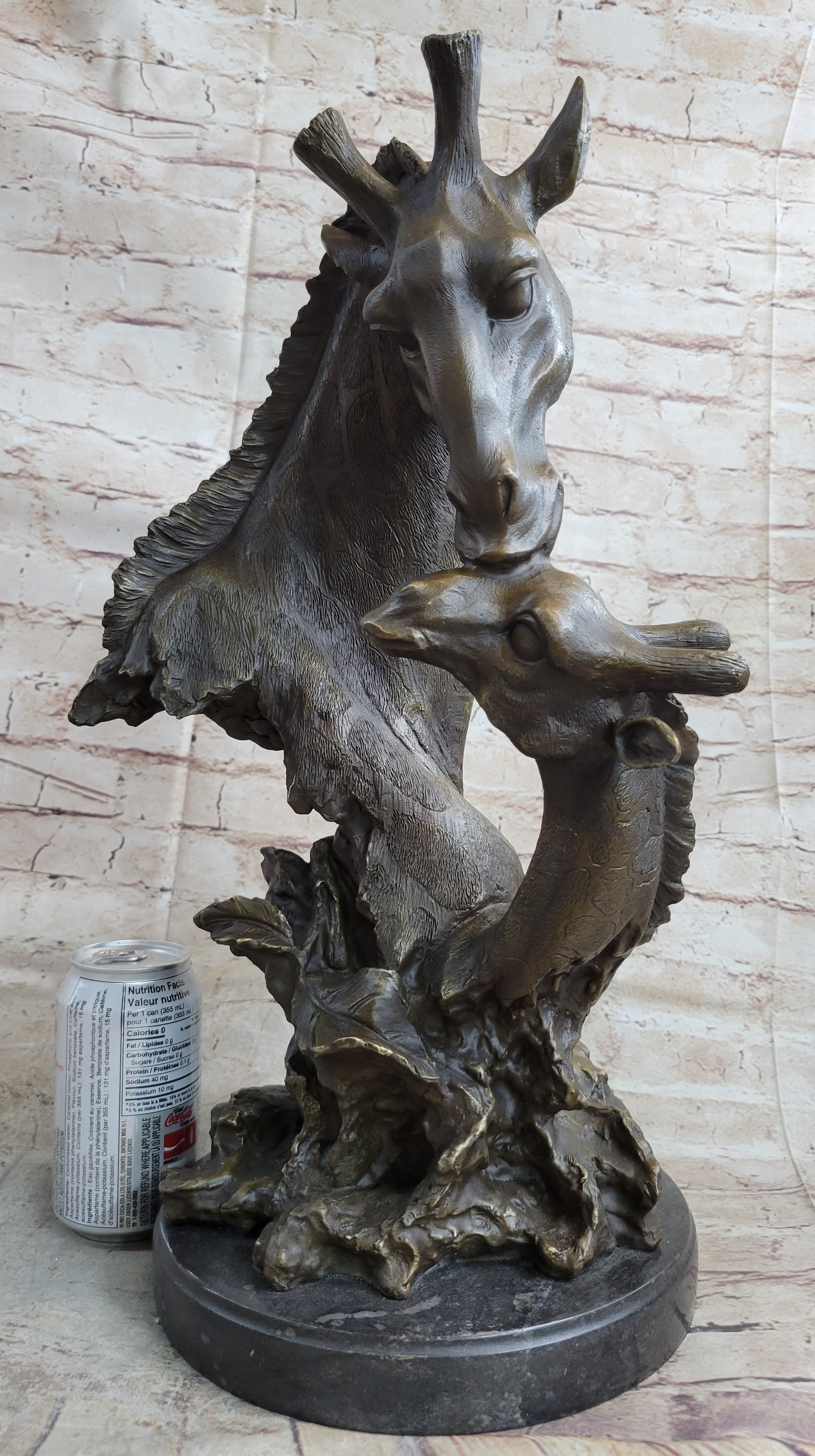 Mother and Baby Giraffe Bronze Bust 18" x 9"