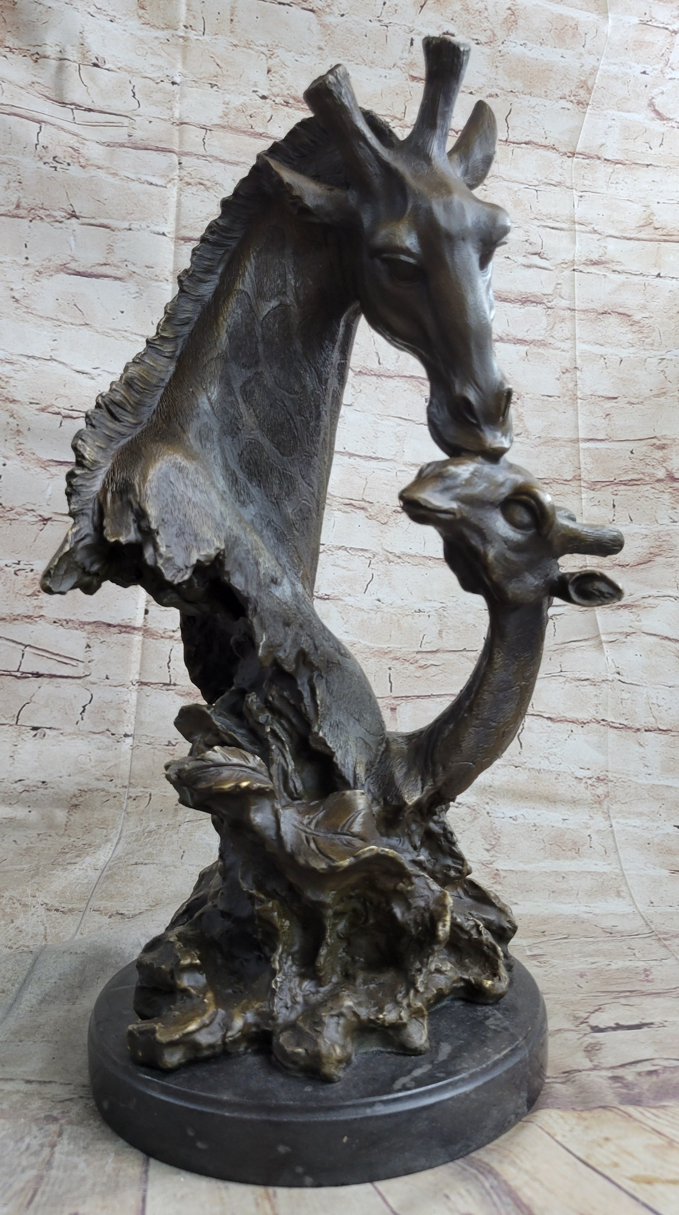 Mother and Baby Giraffe Bronze Bust 18" x 9"