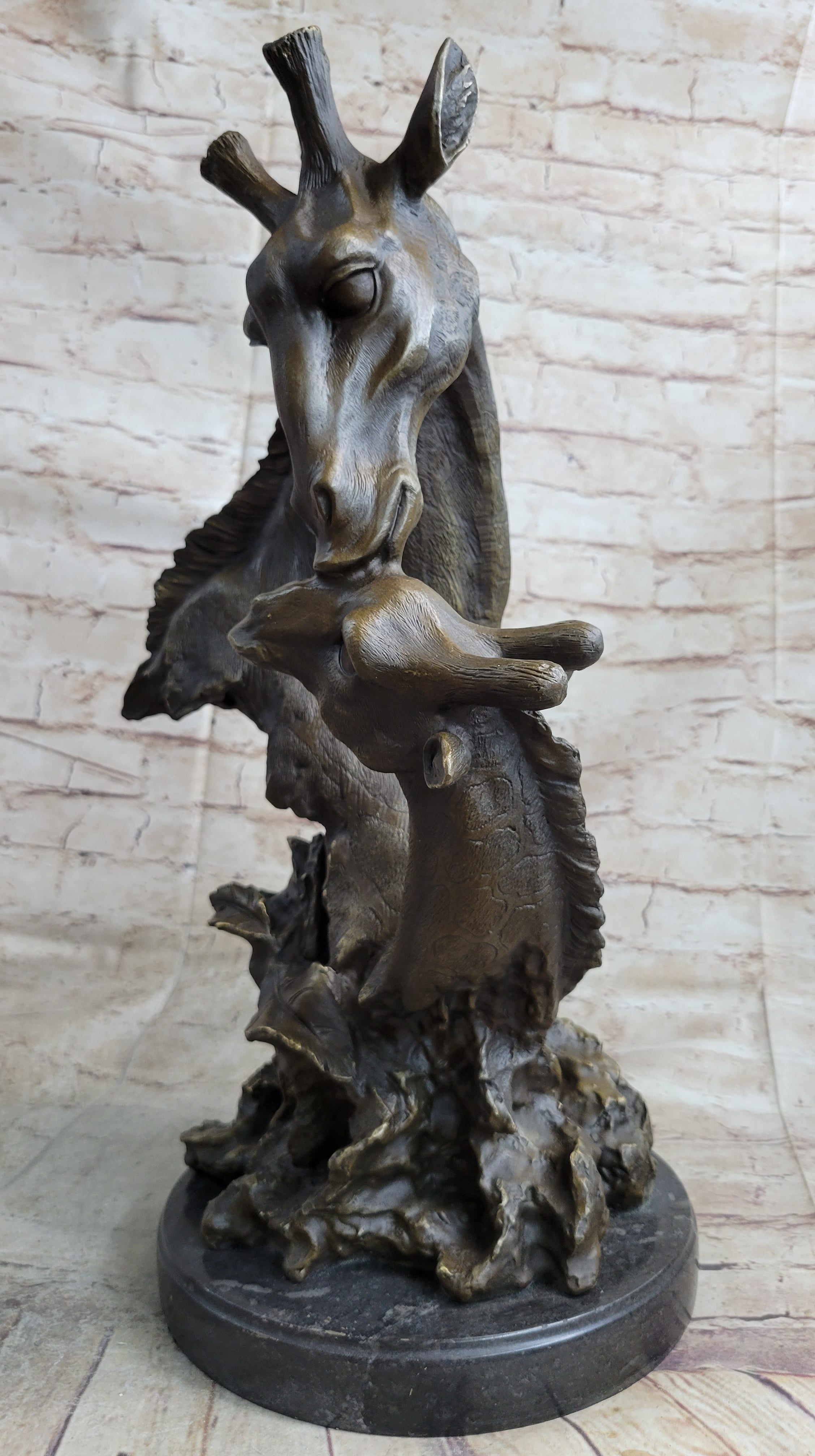 Mother and Baby Giraffe Bronze Bust 18" x 9"