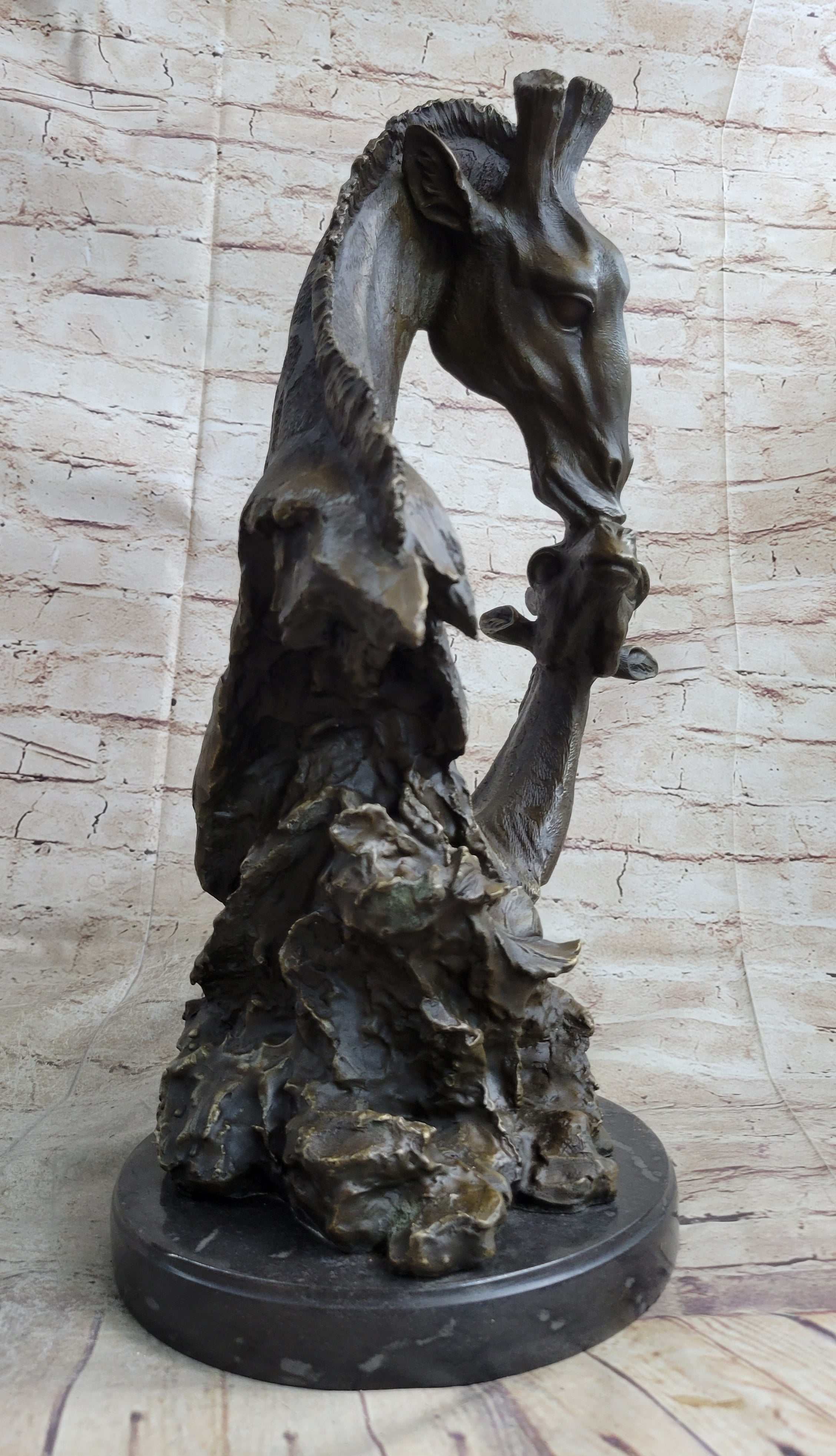 Mother and Baby Giraffe Bronze Bust 18" x 9"