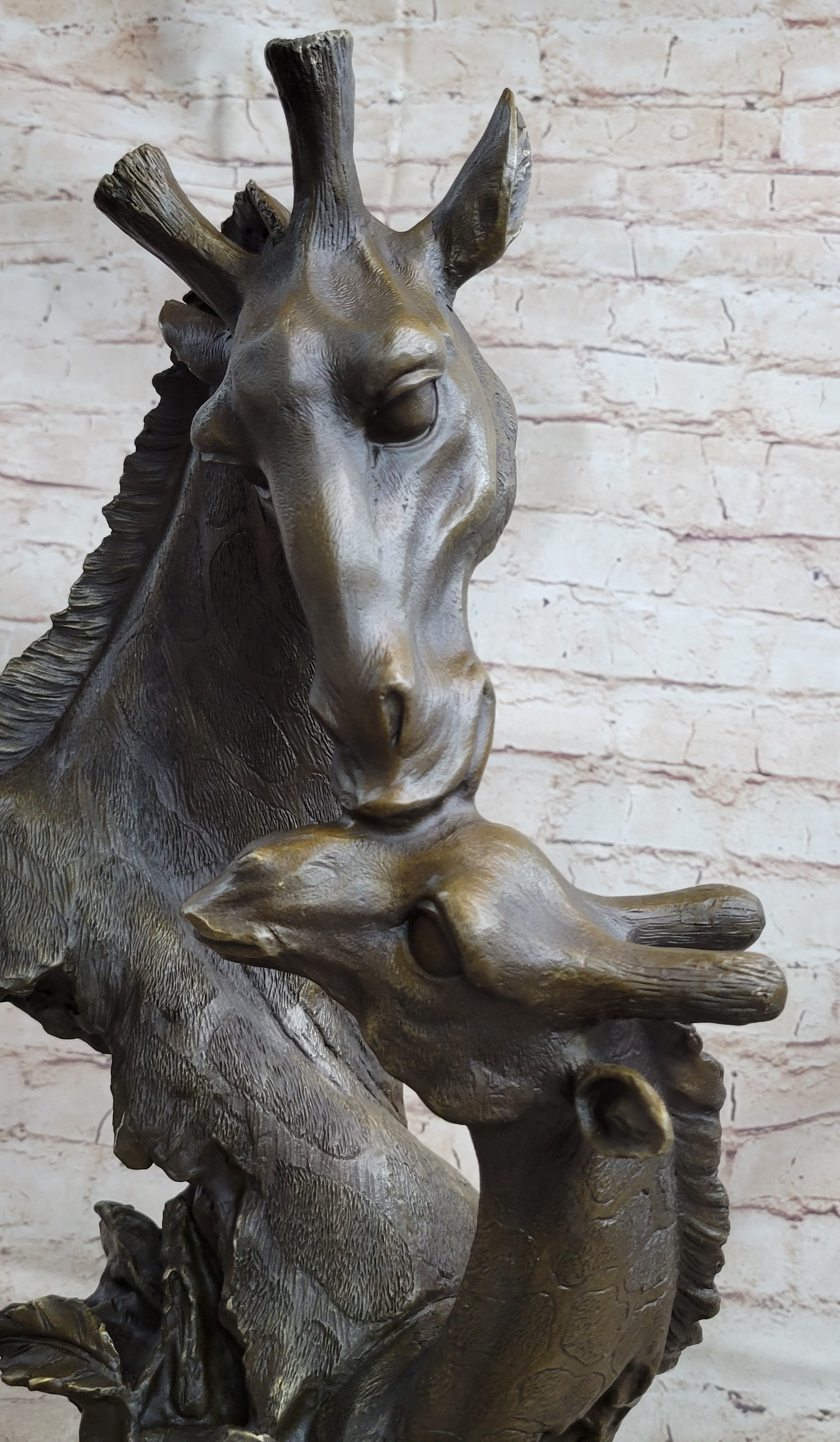 Mother and Baby Giraffe Bronze Bust 18" x 9"