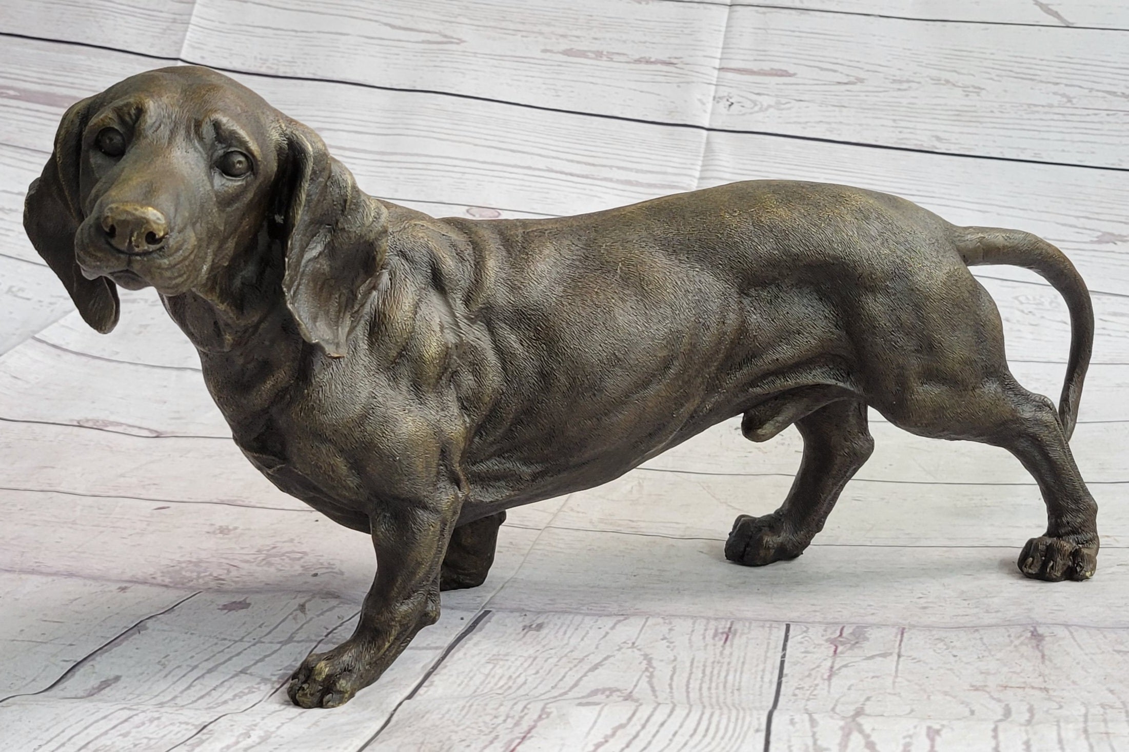 Dachshund Weiner Dog Bronze Metal Figure 9" x 17"