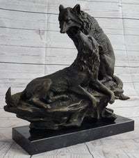 Two Wolves Wolf Family Bronze Metal Sculpture 14" x 14"