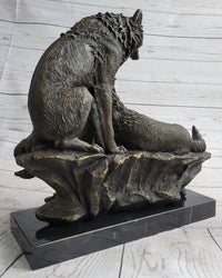 Two Wolves Wolf Family Bronze Metal Sculpture 14" x 14"