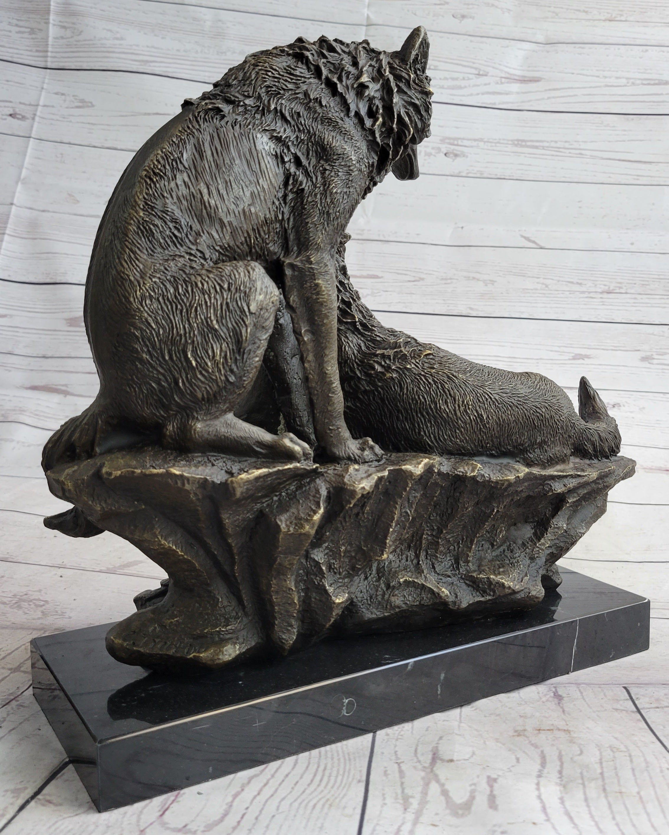 Two Wolves Wolf Family Bronze Metal Sculpture 14" x 14"