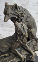Two Wolves Wolf Family Bronze Metal Sculpture 14" x 14"