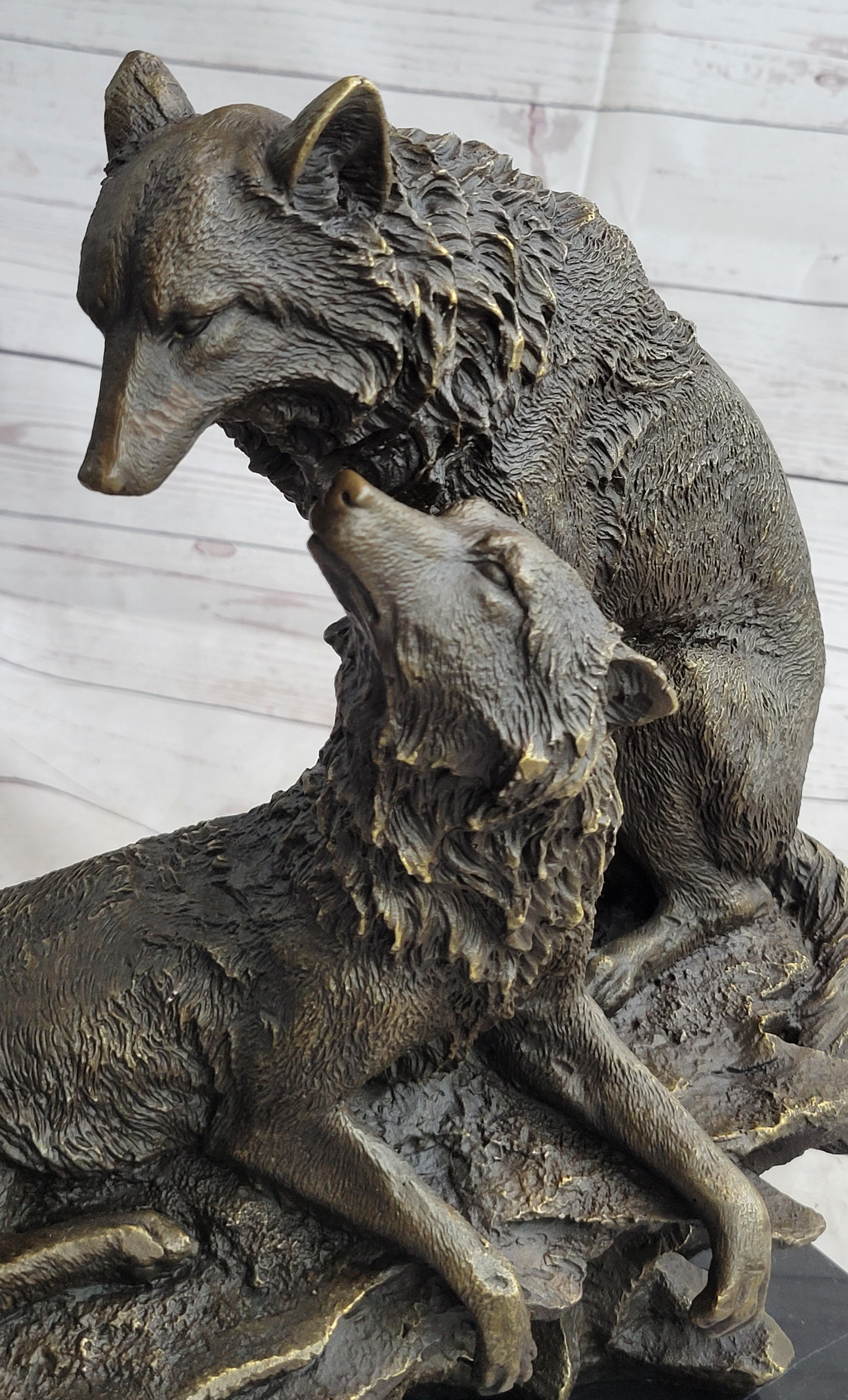 Two Wolves Wolf Family Bronze Metal Sculpture 14" x 14"