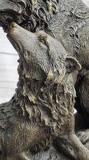 Two Wolves Wolf Family Bronze Metal Sculpture 14" x 14"