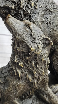 Two Wolves Wolf Family Bronze Metal Sculpture 14" x 14"