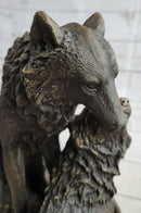 Two Wolves Wolf Family Bronze Metal Sculpture 14" x 14"
