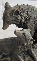 Two Wolves Wolf Family Bronze Metal Sculpture 14" x 14"