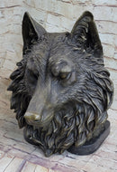 Wall Mounted Wolf Head Bust Bronze Sculpture Signed Art