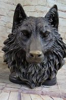 Wall Mounted Wolf Head Bust Bronze Sculpture Signed Art
