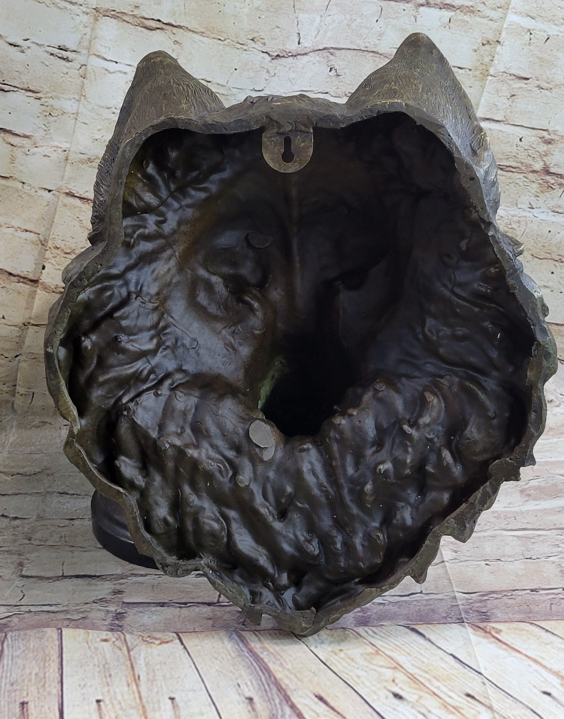 Wall Mounted Wolf Head Bust Bronze Sculpture Signed Art