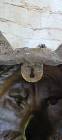 Wall Mounted Wolf Head Bust Bronze Sculpture Signed Art