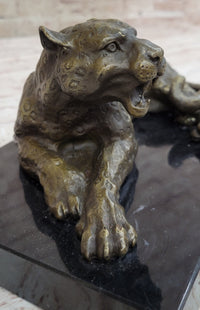 Hot Cast Bronze Cheetah Jaguar Leopard Sculpture on Marble Base
