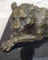 Hot Cast Bronze Cheetah Jaguar Leopard Sculpture on Marble Base