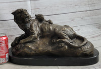 Lion Tiger & Cub Bronze Sculpture Wildlife Art