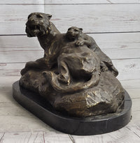 Lion Tiger & Cub Bronze Sculpture Wildlife Art