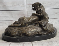 Lion Tiger & Cub Bronze Sculpture Wildlife Art