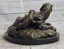 Lion Tiger & Cub Bronze Sculpture Wildlife Art